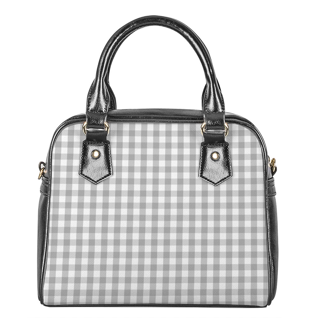 Grey And White Check Pattern Print Shoulder Handbag