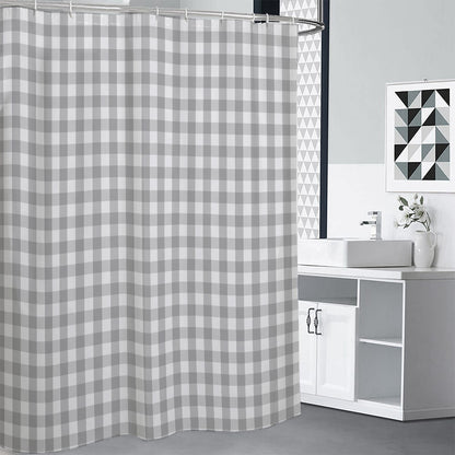 Grey And White Check Pattern Print Shower Curtain