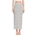 Grey And White Check Pattern Print Side Slit Maxi Skirt