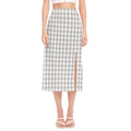 Grey And White Check Pattern Print Side Slit Midi Skirt
