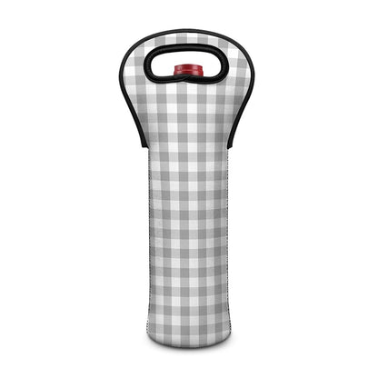 Grey And White Check Pattern Print Single Neoprene Wine Tote