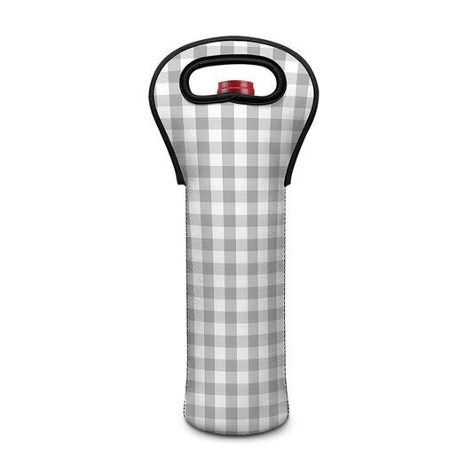 Grey And White Check Pattern Print Single Neoprene Wine Tote