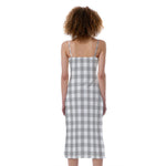 Grey And White Check Pattern Print Slim Fit Midi Cami Dress