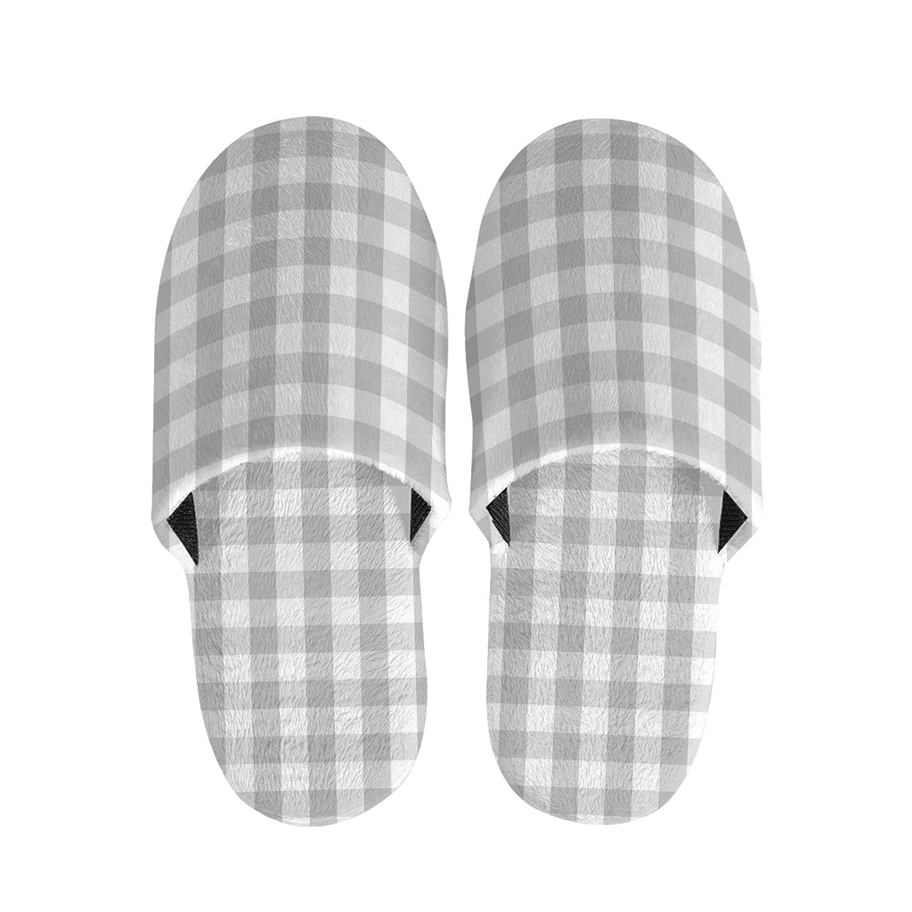 Grey And White Check Pattern Print Slippers
