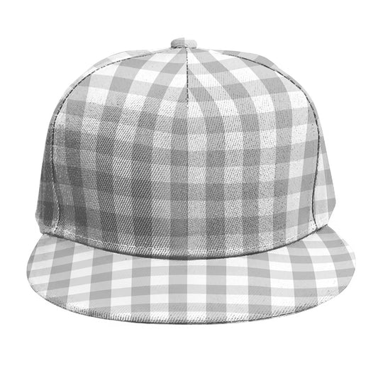 Grey And White Check Pattern Print Snapback Cap