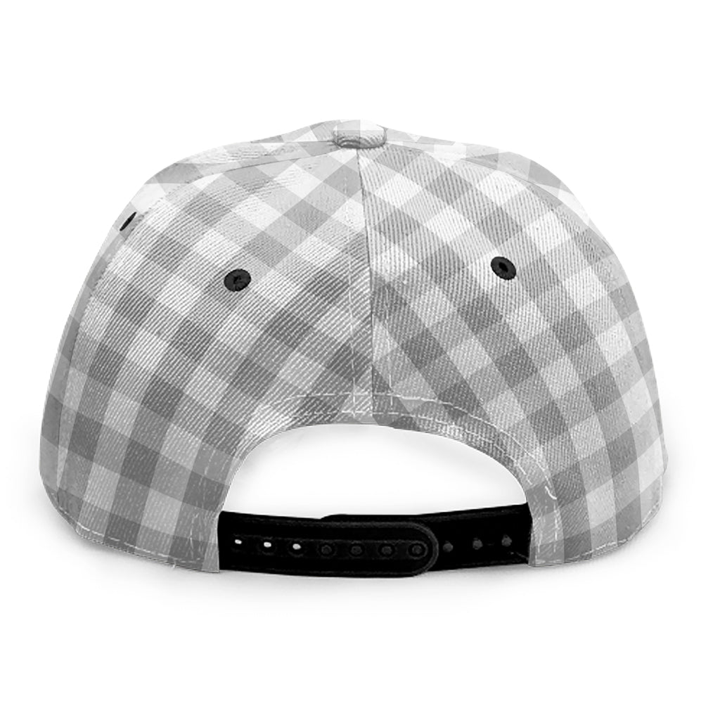 Grey And White Check Pattern Print Snapback Cap