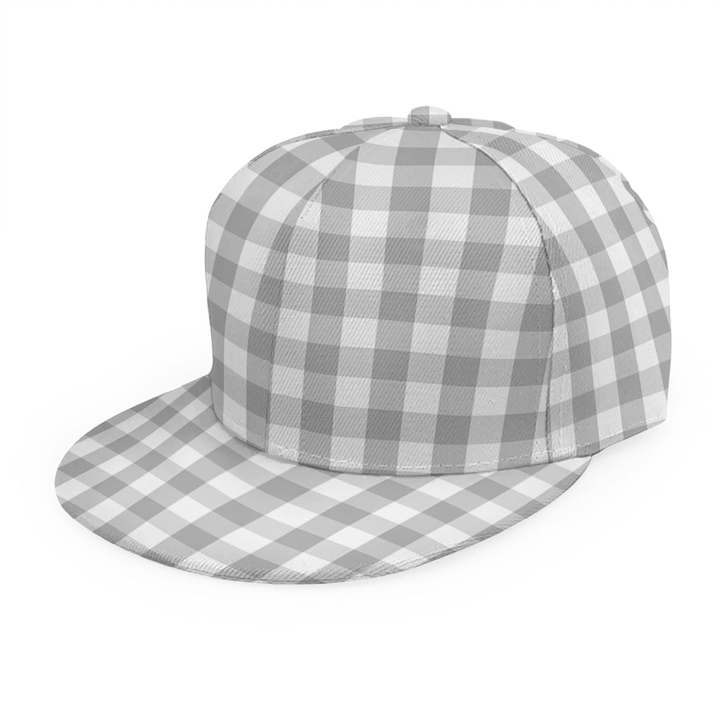 Grey And White Check Pattern Print Snapback Cap