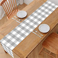 Grey And White Check Pattern Print Table Runner