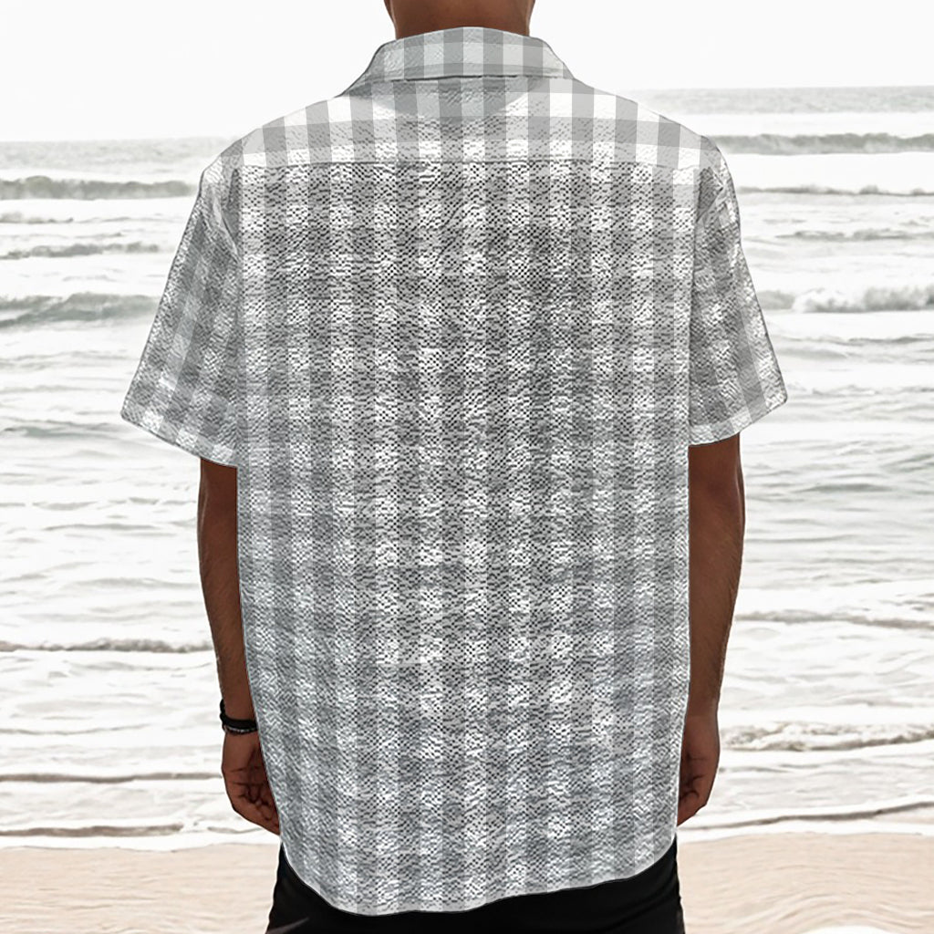 Grey And White Check Pattern Print Textured Short Sleeve Shirt