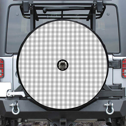 Grey And White Check Pattern Print Tire Cover With Camera Hole