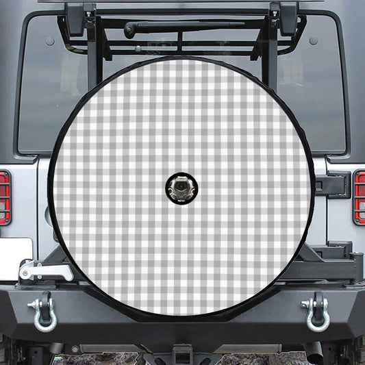 Grey And White Check Pattern Print Tire Cover With Camera Hole