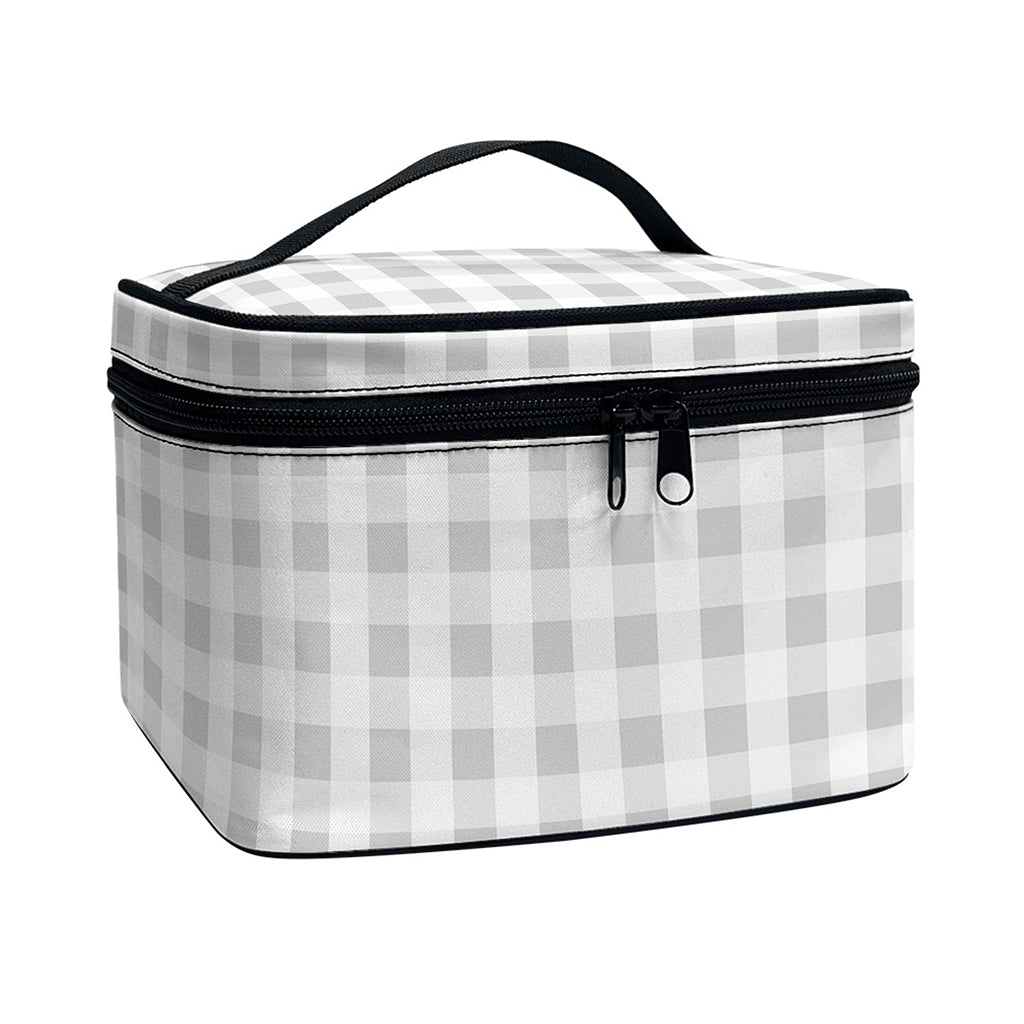 Grey And White Check Pattern Print Travel Makeup Bag