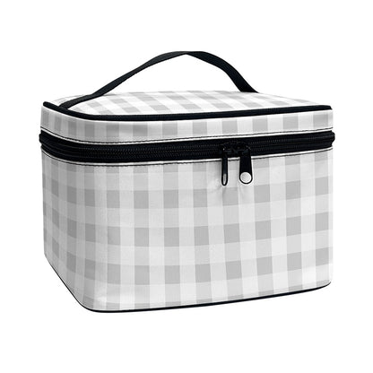 Grey And White Check Pattern Print Travel Makeup Bag