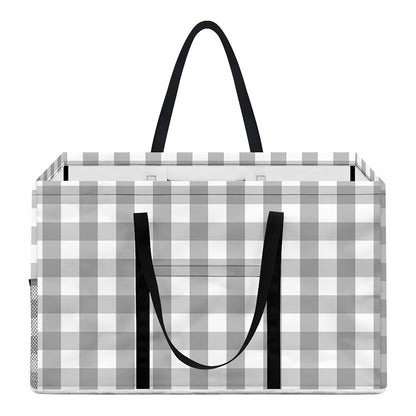 Grey And White Check Pattern Print Utility Tote Bag