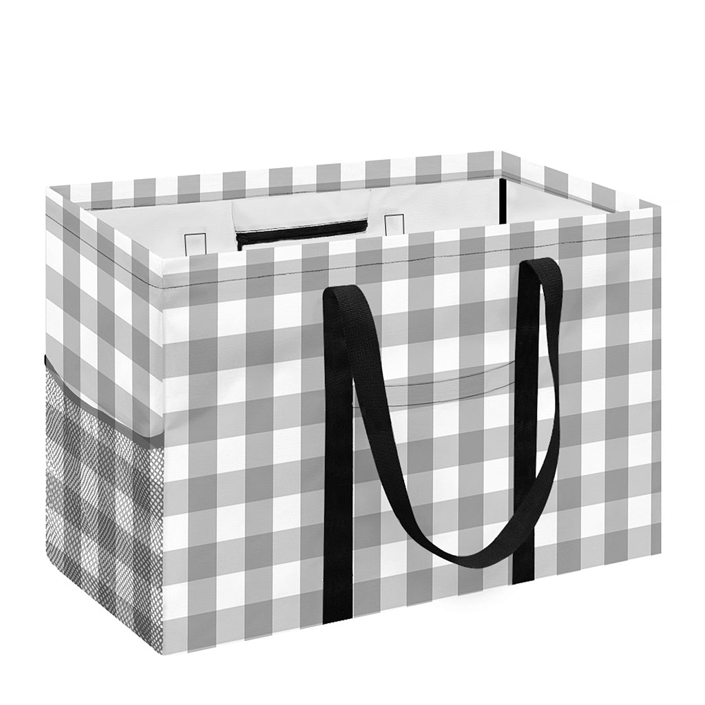 Grey And White Check Pattern Print Utility Tote Bag