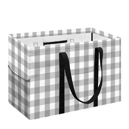 Grey And White Check Pattern Print Utility Tote Bag