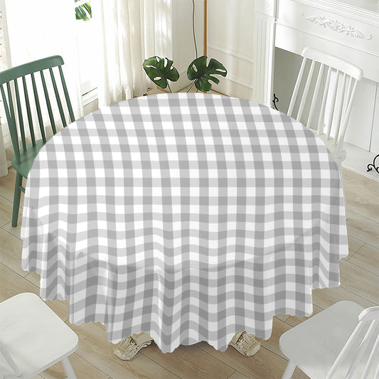 Grey And White Check Pattern Print Waterproof Round Tablecloth