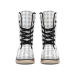 Grey And White Check Pattern Print Winter Boots