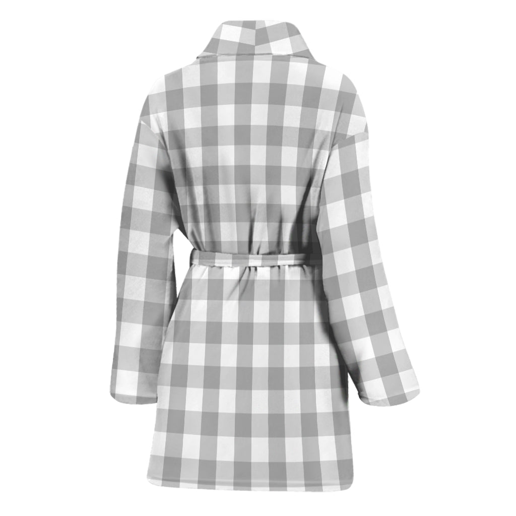 Grey And White Check Pattern Print Women's Bathrobe