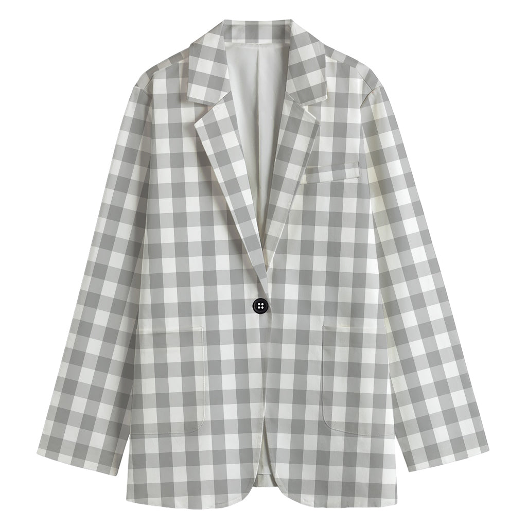 Grey And White Check Pattern Print Women's Blazer