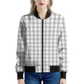 Grey And White Check Pattern Print Women's Bomber Jacket
