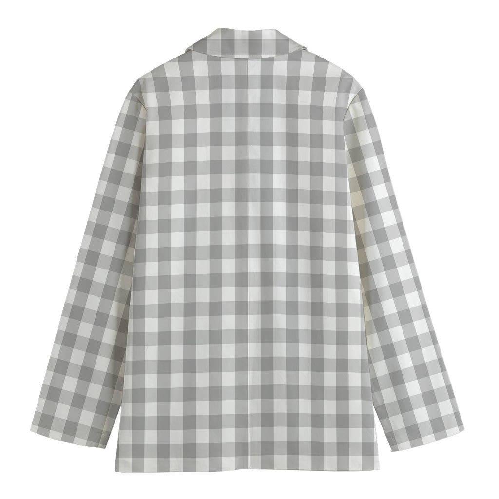 Grey And White Check Pattern Print Women's Cotton Blazer