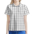 Grey And White Check Pattern Print Women's Polo Shirt