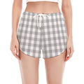 Grey And White Check Pattern Print Women's Split Running Shorts