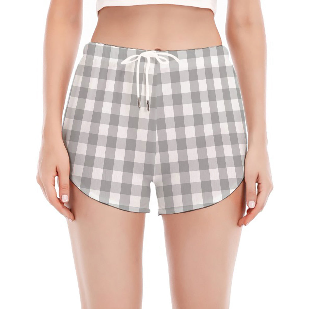 Grey And White Check Pattern Print Women's Split Running Shorts
