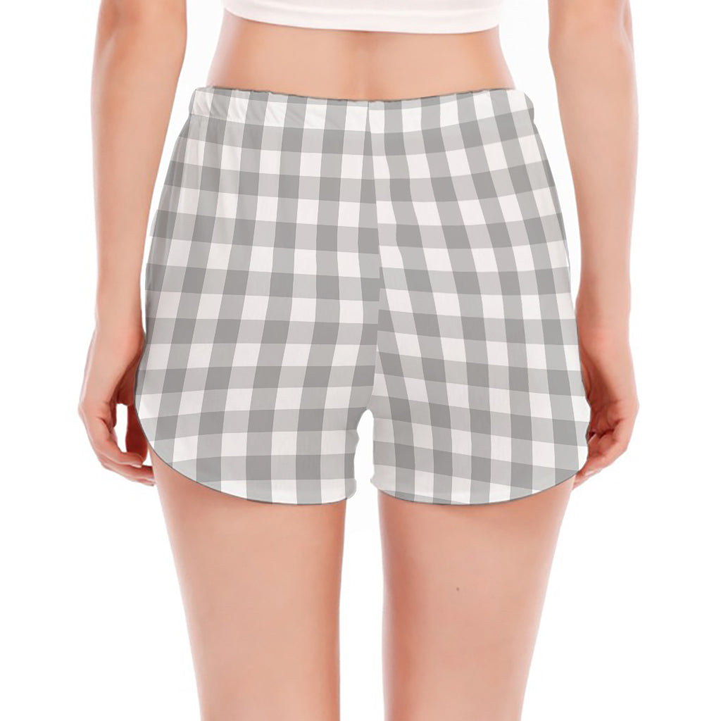 Grey And White Check Pattern Print Women's Split Running Shorts