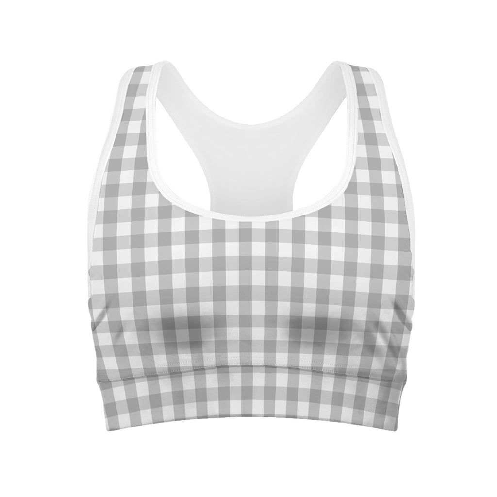 Grey And White Check Pattern Print Women's Sports Bra
