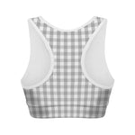 Grey And White Check Pattern Print Women's Sports Bra