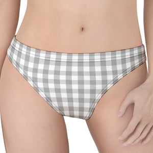 Grey And White Check Pattern Print Women's Thong