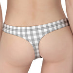 Grey And White Check Pattern Print Women's Thong