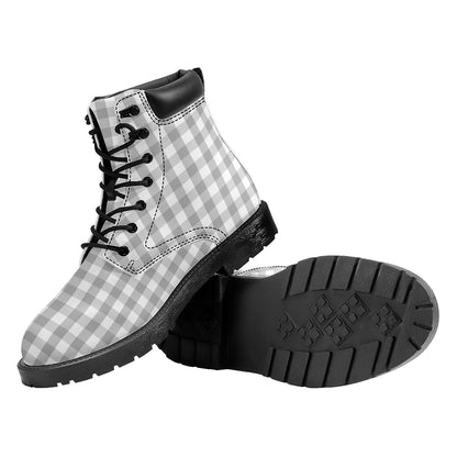 Grey And White Check Pattern Print Work Boots