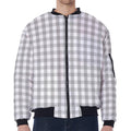 Grey And White Check Pattern Print Zip Sleeve Bomber Jacket