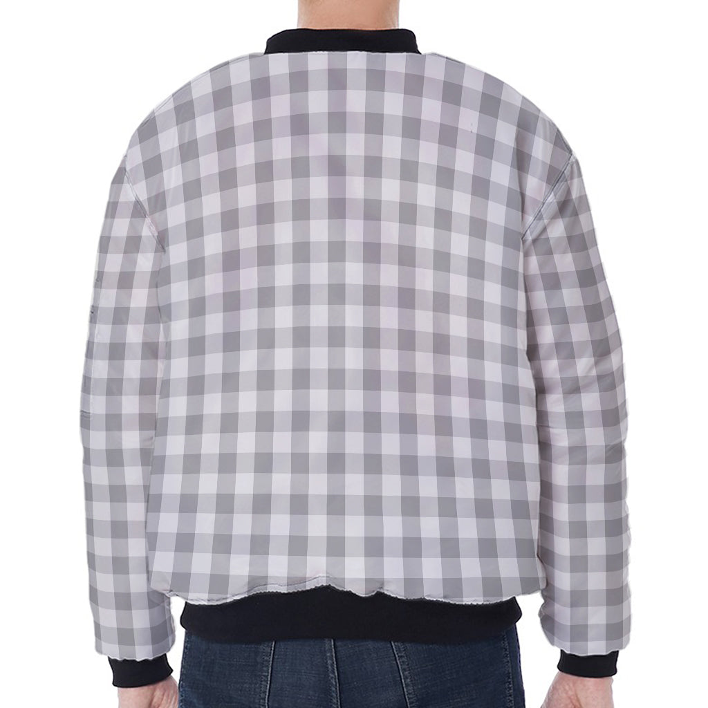 Grey And White Check Pattern Print Zip Sleeve Bomber Jacket