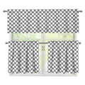Grey And White Checkered Pattern Print 3 Piece Kitchen Curtains