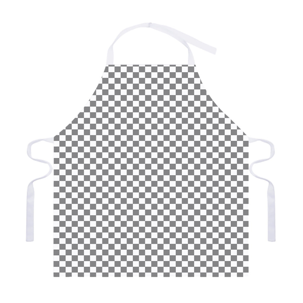 Grey And White Checkered Pattern Print Adjustable Apron