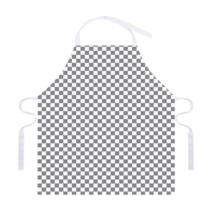 Grey And White Checkered Pattern Print Adjustable Apron