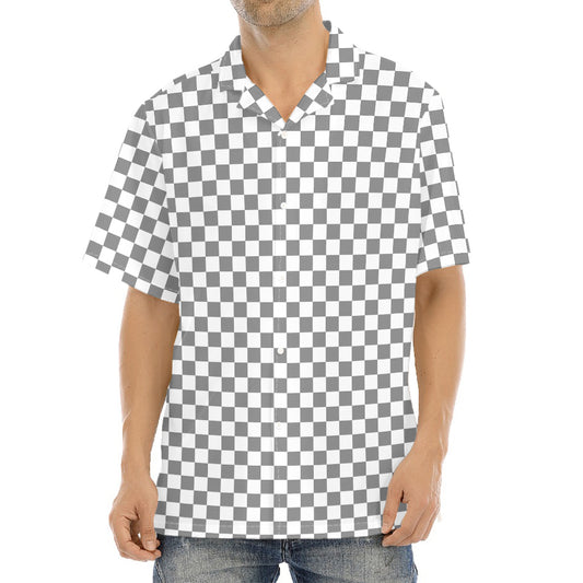 Grey And White Checkered Pattern Print Aloha Shirt