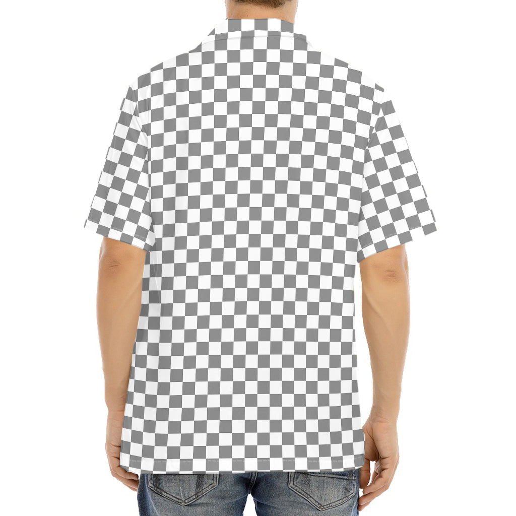 Grey And White Checkered Pattern Print Aloha Shirt