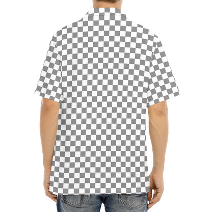 Grey And White Checkered Pattern Print Aloha Shirt