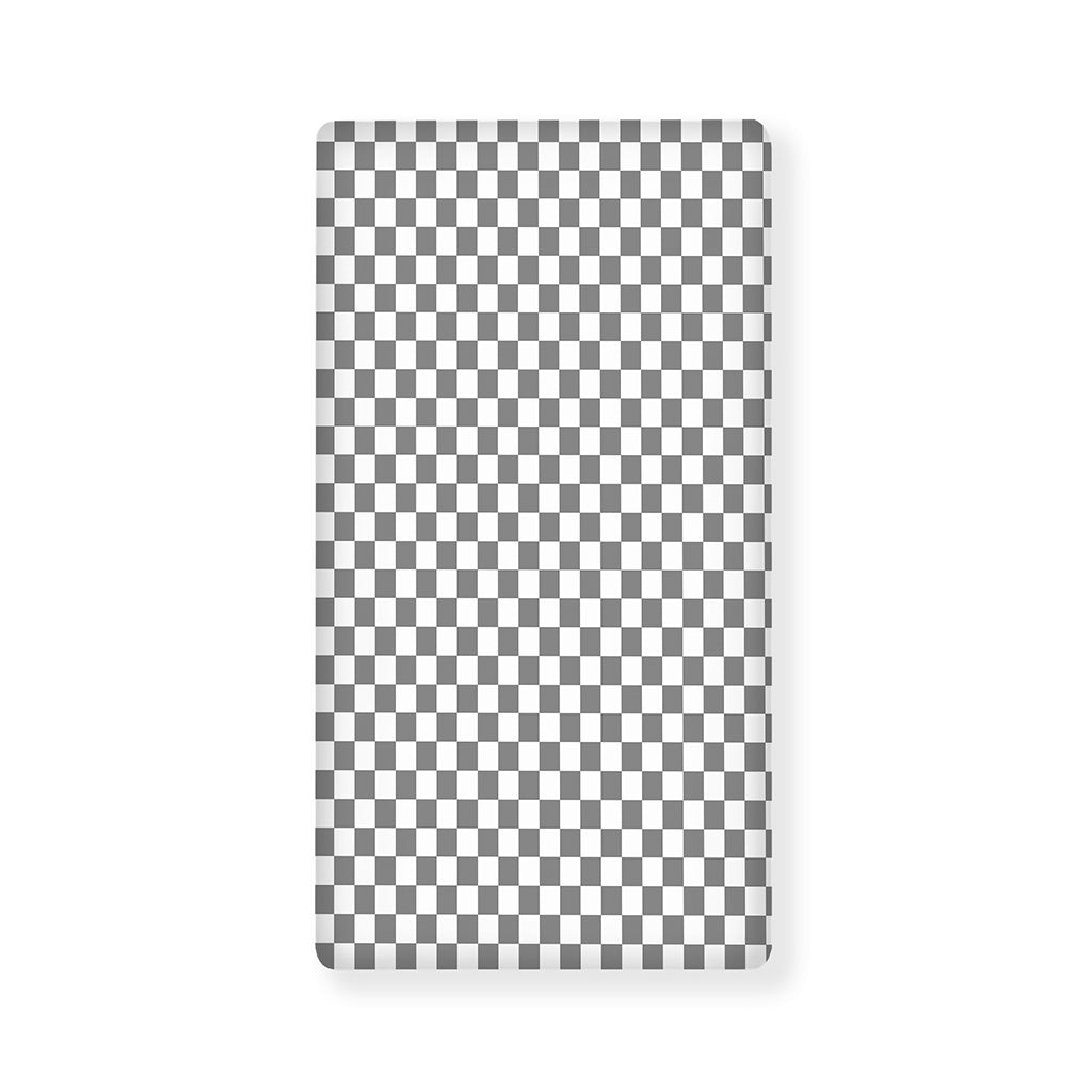 Grey And White Checkered Pattern Print Baby Crib Sheet