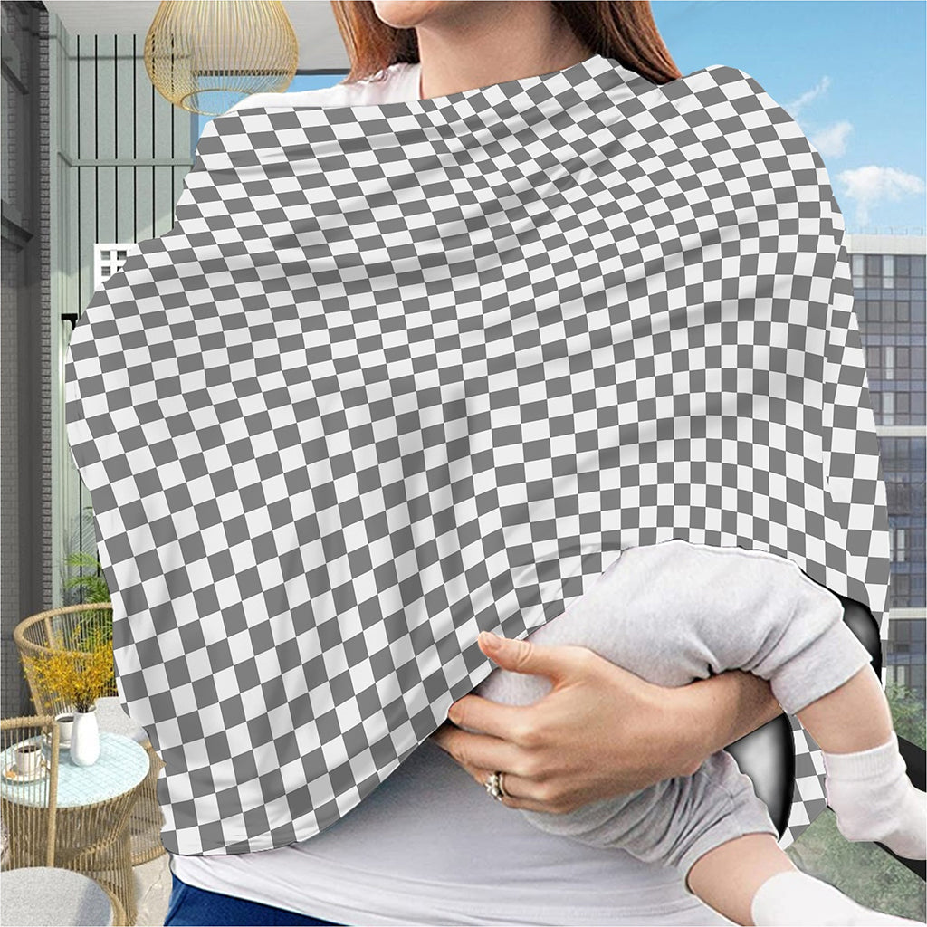 Grey And White Checkered Pattern Print Baby Seat Cover