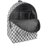 Grey And White Checkered Pattern Print Backpack