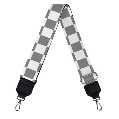 Grey And White Checkered Pattern Print Bag Strap