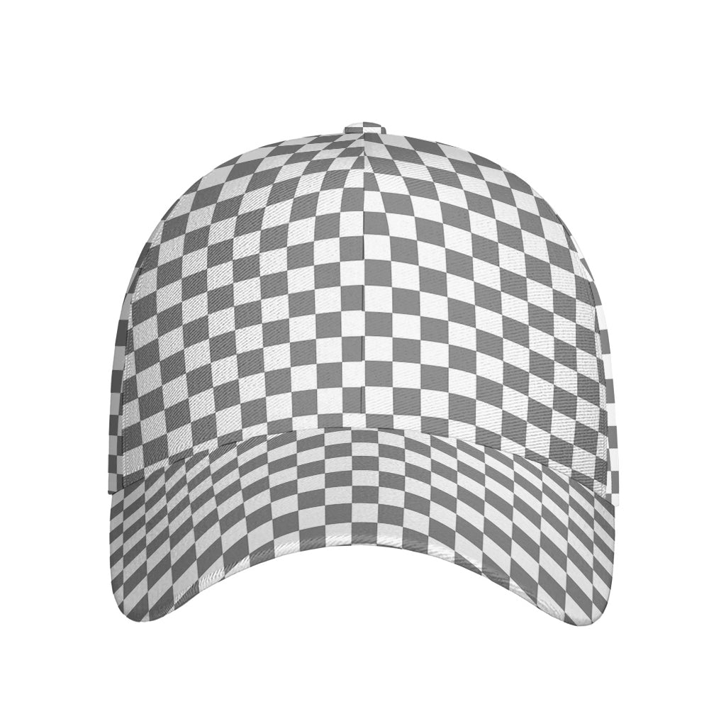Grey And White Checkered Pattern Print Baseball Cap