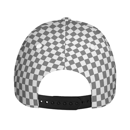 Grey And White Checkered Pattern Print Baseball Cap