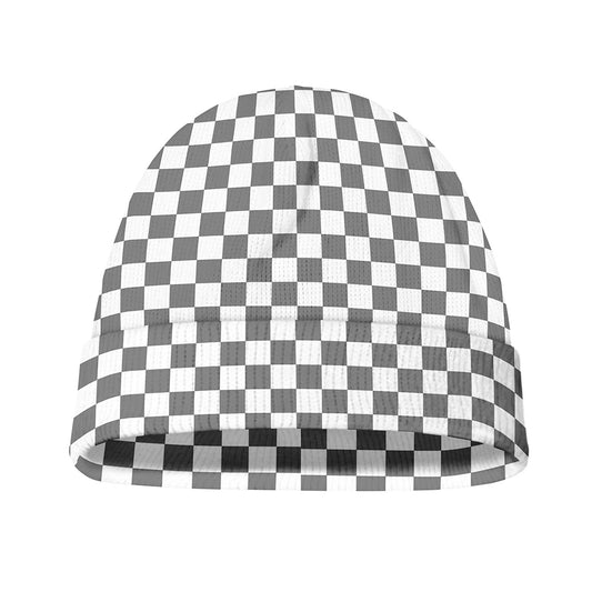 Grey And White Checkered Pattern Print Beanie